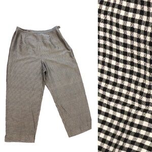 Checkered silk high waist ankle cropped pants